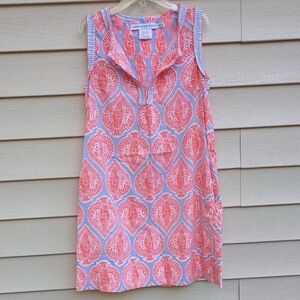 Gretchen Scott Designs Coral and Light Blue Leaf-Print Mini Dress